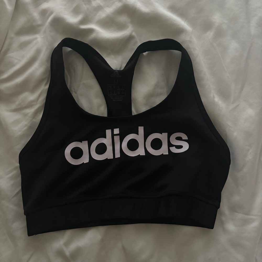 Adidas Black and White Logo Sports Bra